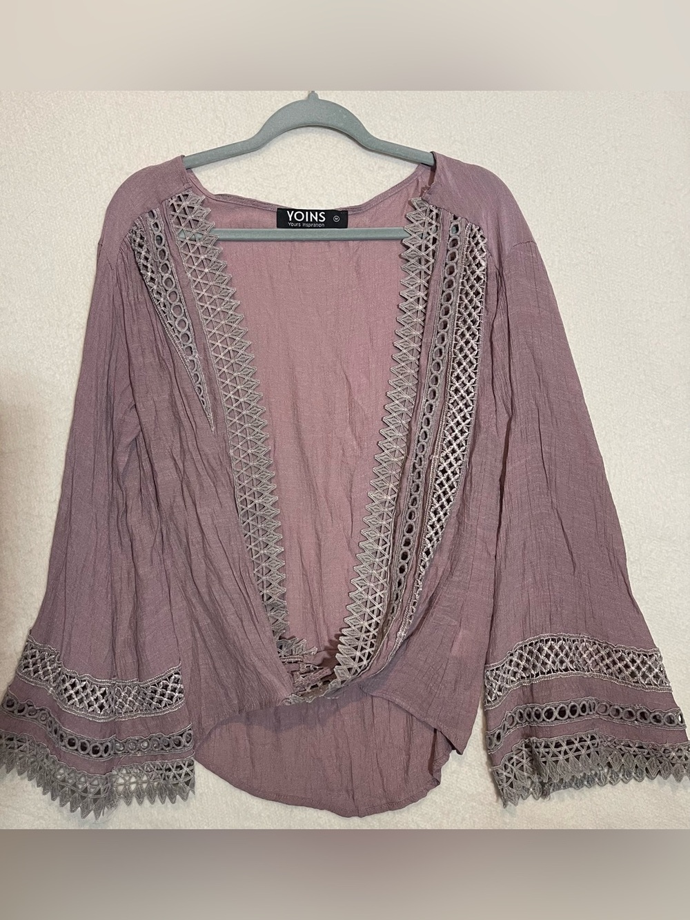 YOINS Mauve Lace-Trim Open Cardigan